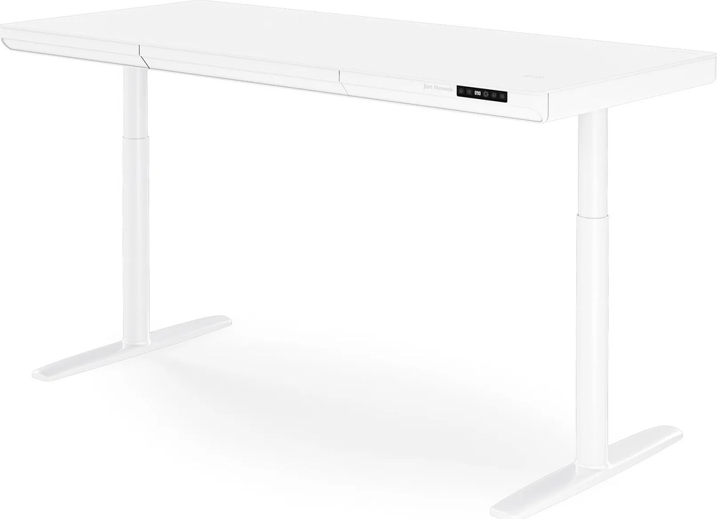 Biurko elektryczne sit-stand z szufladą i ładowarką bezprzewodową Qi białe, 1600 mm: ELLIS