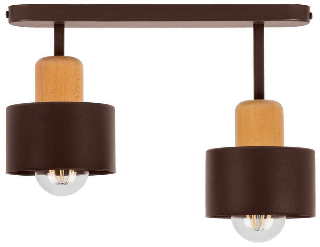 Brązowa lampa sufitowa, dwupunktowy spot DBU3306BR z drewna i metalu E