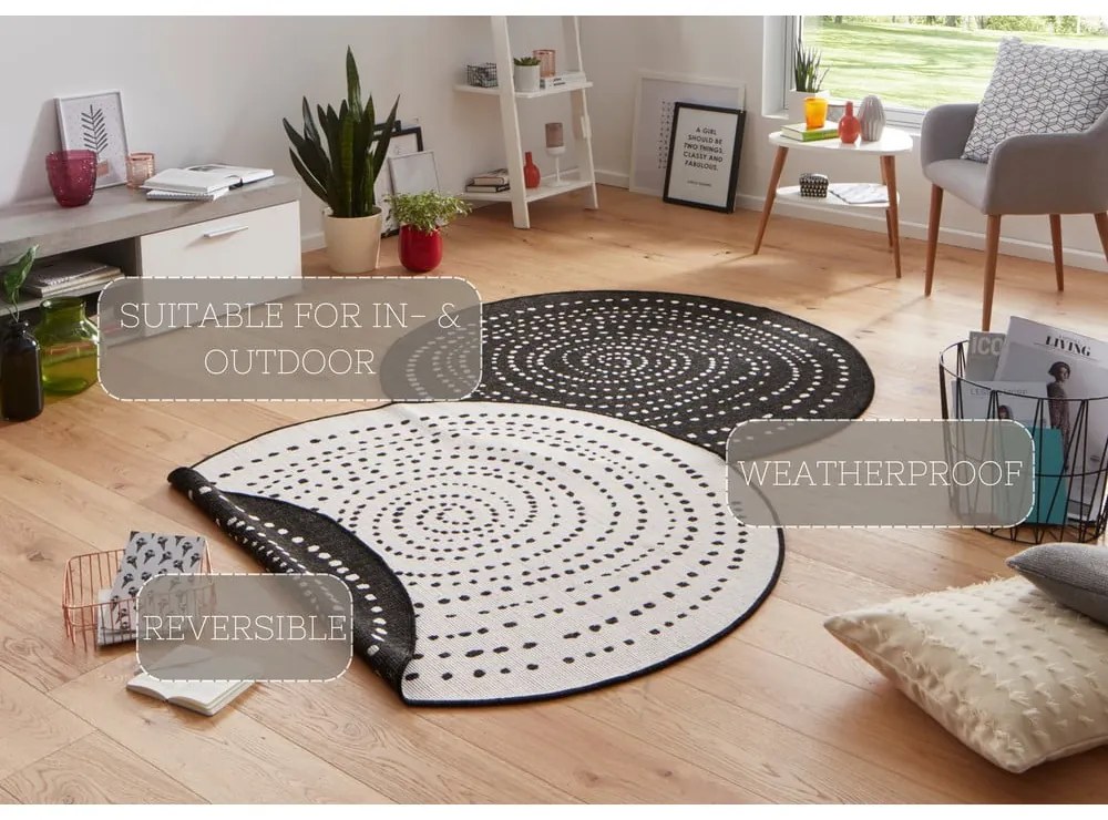 Czarny dywan odpowiedni na zewnątrz NORTHRUGS Bali, Ø 140 cm