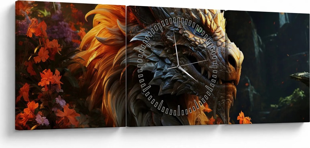 Obraz - Smok (z zegarem) (90x30 cm)