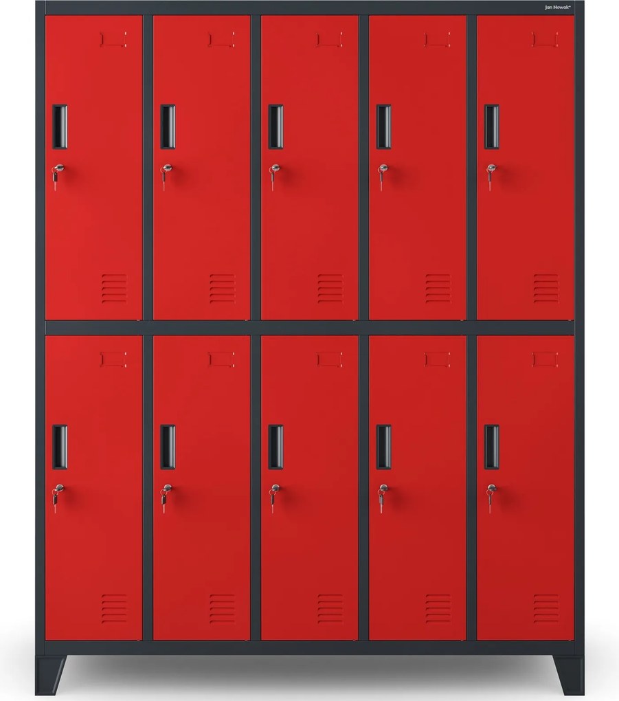 Metalowa szatnia 10-skrytkowa Bartek 136x45x172 cm antracyt/czerwony