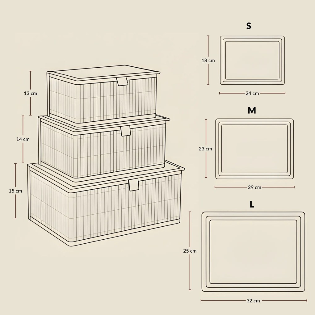 Zestaw zamykanych koszyków w trzech rozmiarach TILVA