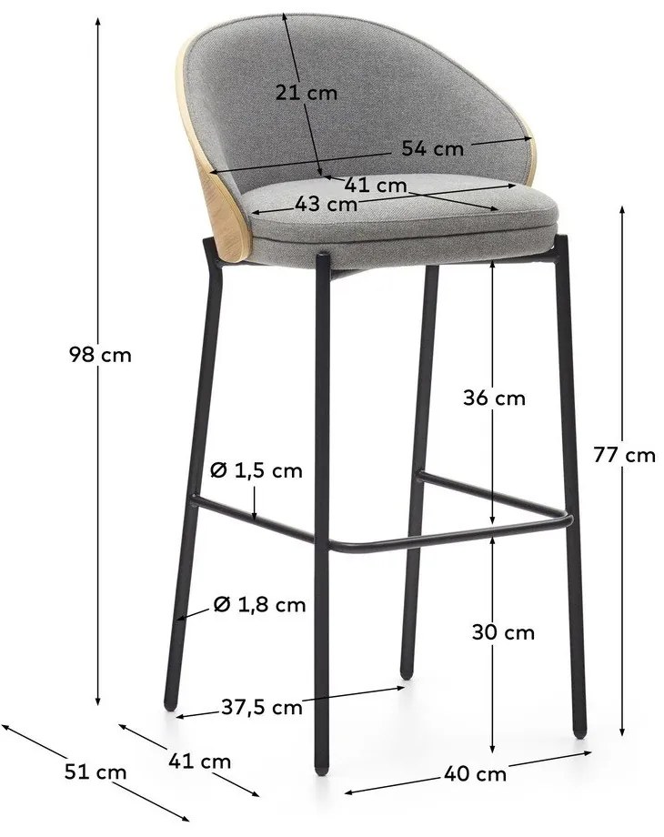 Szaro-naturalny hoker (wysokość siedziska 77 cm) Eamy – Kave Home