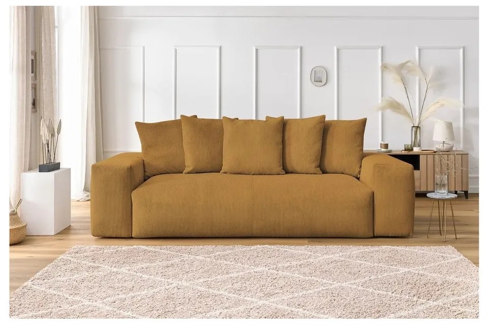 Musztardowa sztruksowa sofa 280 cm Voltaire – Bobochic Paris