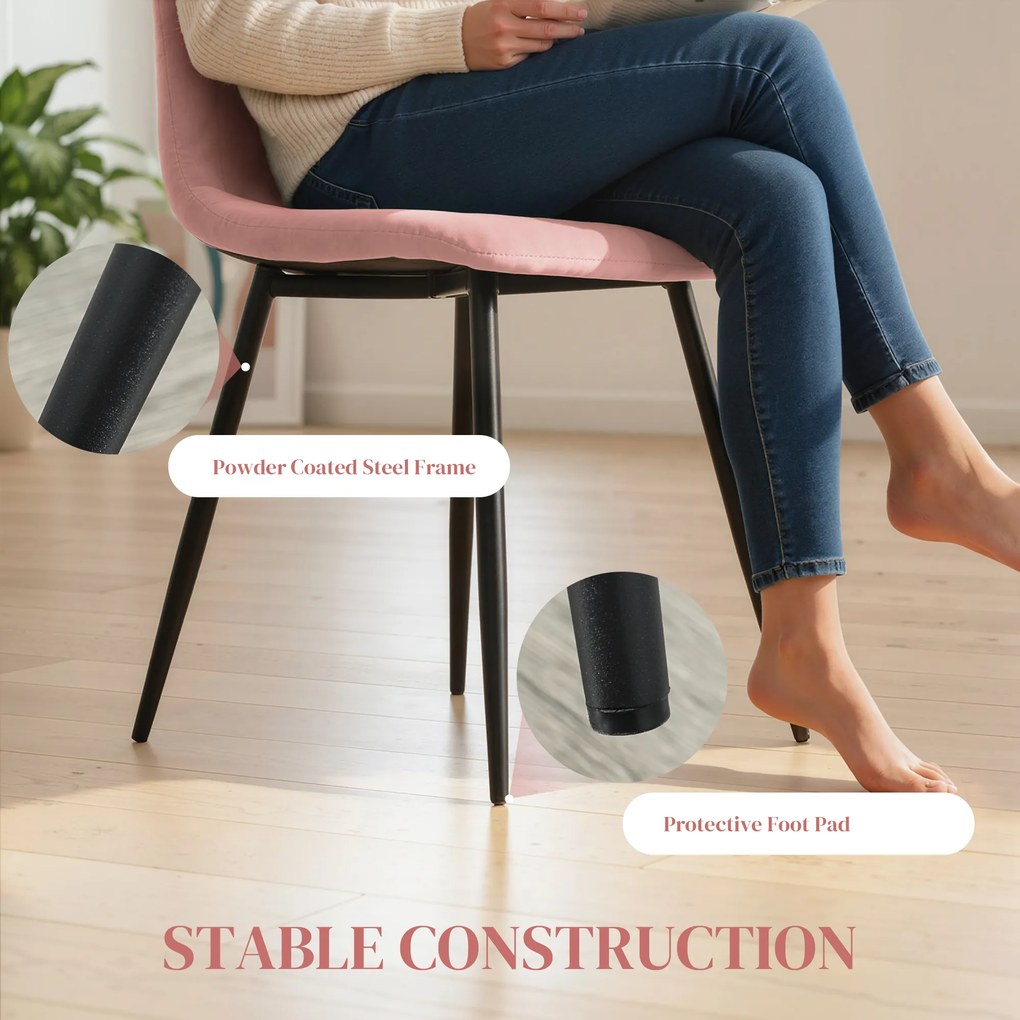 HOMCOM Zestaw 4 Krzeseł do Jadalni z Oparciem, Wygląd Samtowy, 45 x 54 x 87 cm, Różowy