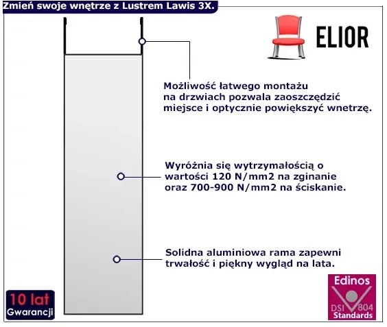 Czarne wiszące lustro na drzwi - Lawis 3X