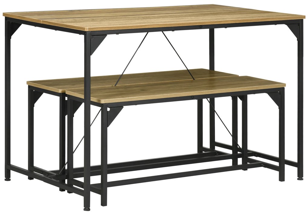 HOMCOM Zestaw stołowy 3elementowy Stół jadalny z 2 ławkami Naturalny wygląd do kuchni i salonu Praktyczny dla 4 osób | Aosom PL