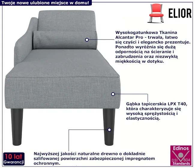 Jasnoszary szezlong z poduszką H5-L60