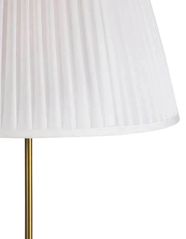 Lampa stojąca brązowa z plisowanym abażurem kremowym 45 cm regulowana - ParteWiejski/ Rustykalny / Vintage Oswietlenie wewnetrzne