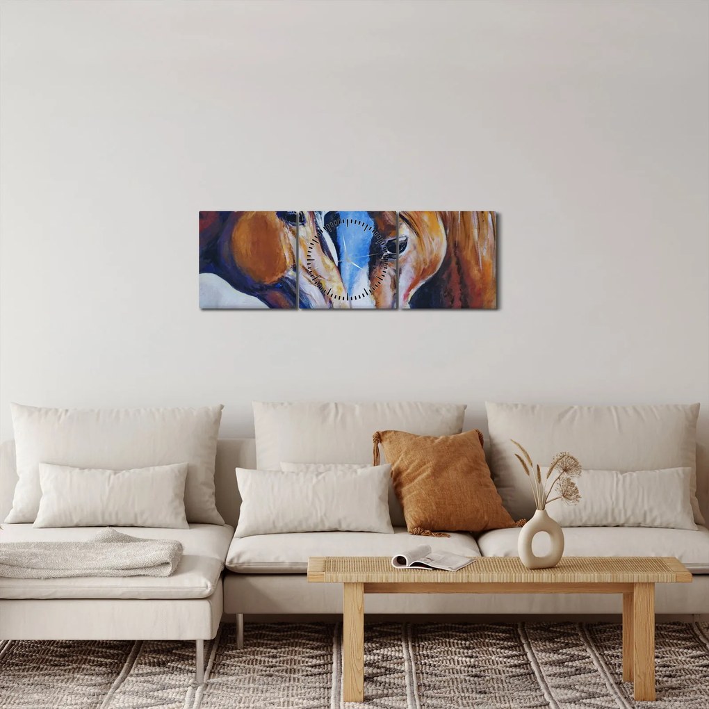 Obraz - Zakochane konie (z zegarem) (90x30 cm)