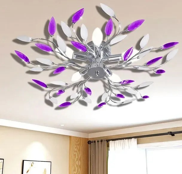 Fioletowa lampa sufitowa z motywem roślinnym - 3X E996 P4-G72