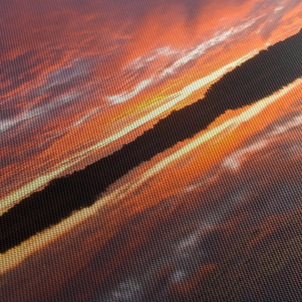 Obraz - Zachód słońca nad jeziorem (z zegarem) (90x30 cm)