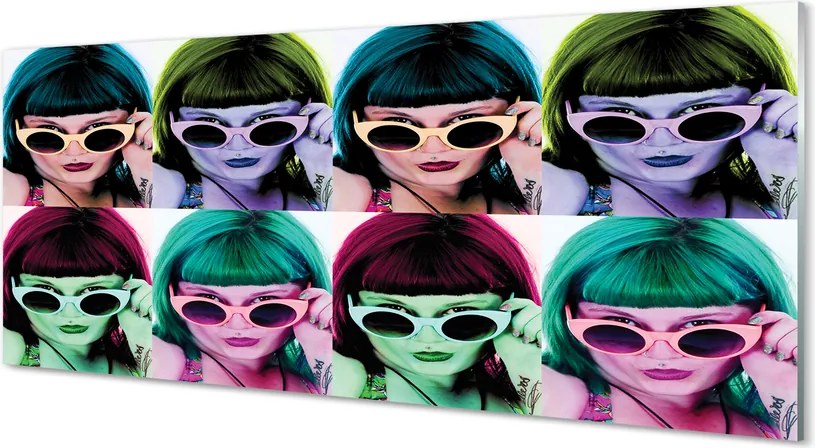 Szklany Panel Kobieta w Okularach i Kolorowych Włosach