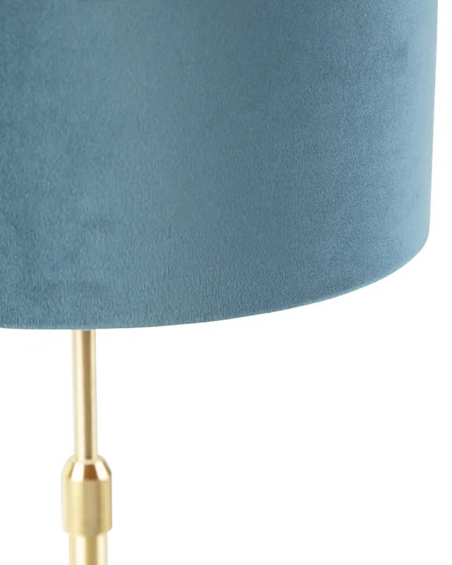 Lampa stołowa złota/mosiężna z niebieskim aksamitnym kloszem 25 cm - ParteWiejski/ Rustykalny / Vintage Oswietlenie wewnetrzne