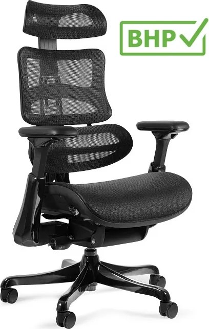 Fotel biurowy z siatki Ergothrone Black Gun, zgodny z normą BHP