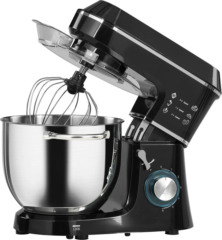 HOMCOM Robot planetarny 1400 W z miską 7 l i 6 prędkościami, hak do ciasta, trzepaczka i mieszadło, czarny | Aosom PL