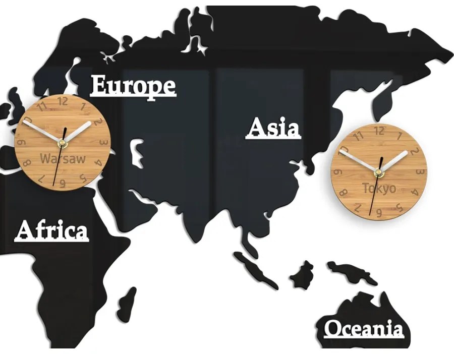 Zegar ścienny w stylu nowoczesnym akrylowy mapa 3 strefy bambus 100 x 56