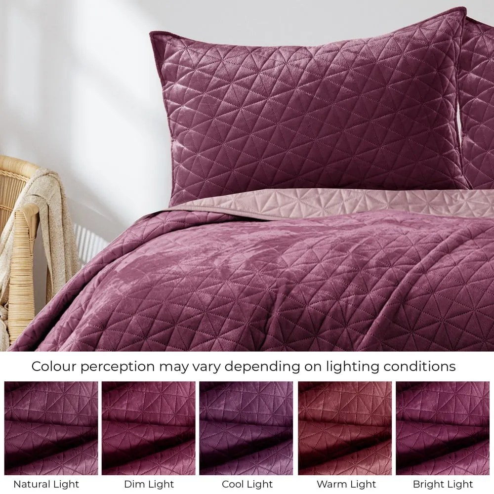 Ciemnoróżowa narzuta pikowana z aksamitu 170x210 cm Laila – AmeliaHome