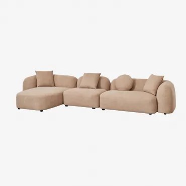 Modułowa 3-częściowa Lewa Sofa Z Szezlongiem W Kolorze Szenilu Coco Gruba Tkanina Szenilowa Latte Brown - Sklum