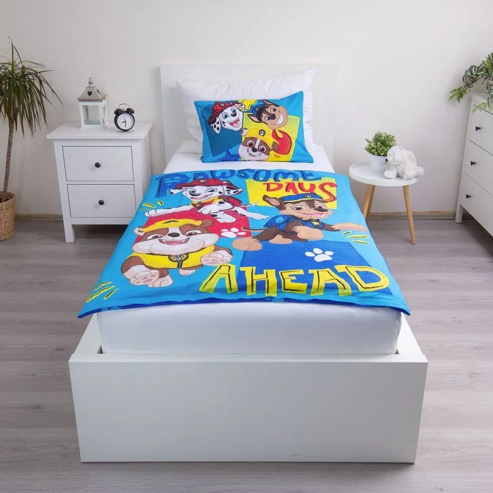 Niebieska bawełniana pościel dziecięca do łóżeczka 100x135 cm Paw Patrol "Pawsome days ahead" – Jerry Fabrics