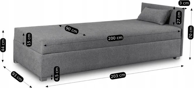 Łóżko Tapczan Młodzieżowe KARO 90x200 cm Szare