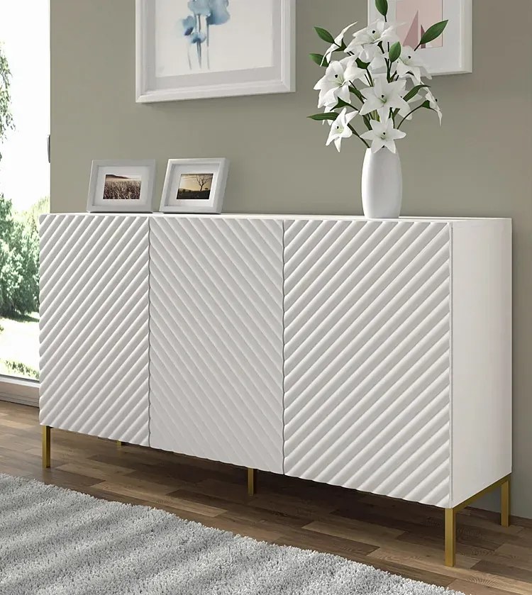 Komoda w stylu glamour biały mat + złote nóżki - Resa 3X