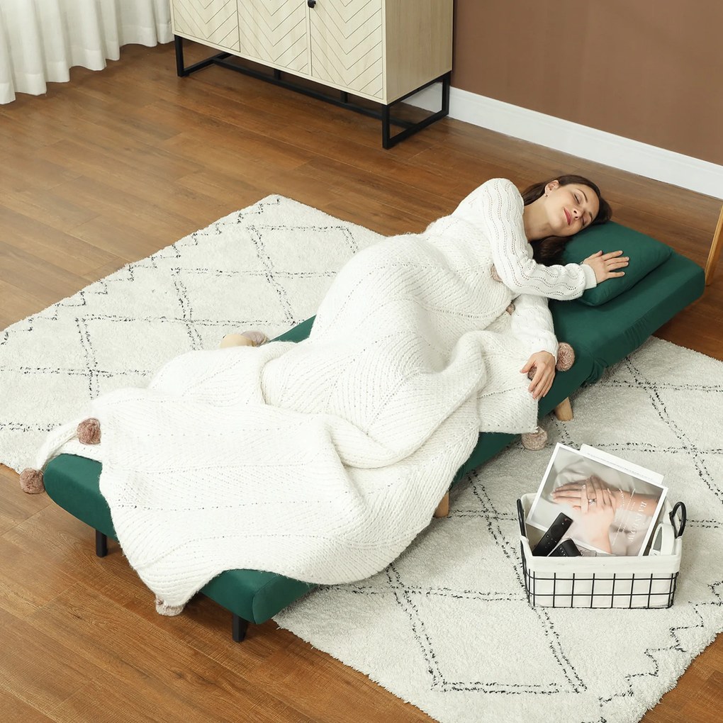 HOMCOM Rozkładany fotel z funkcją spania składany relaksacyjny aksamitny regulowane oparcie do 120 kg ciemnozielony | Aosom PL