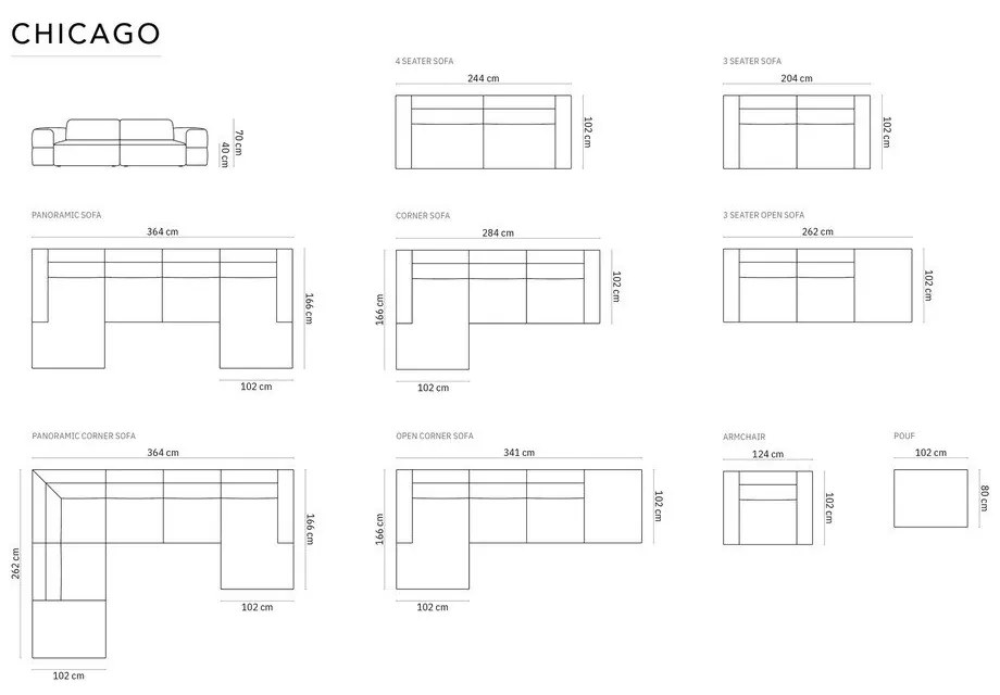 Antracytowa sofa 204 cm Chicago – Cosmopolitan Design