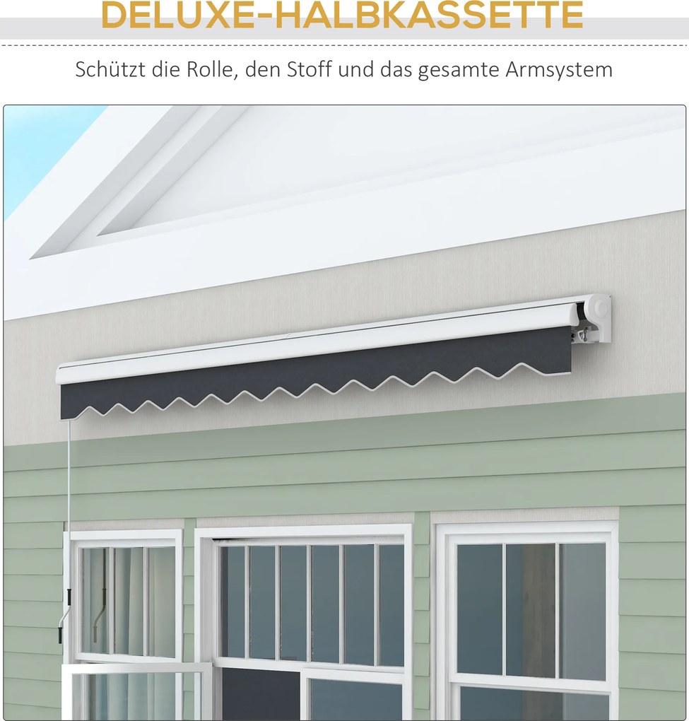 Outsunny Markiza Tarasowa Elektryczna Do Ogrodu - Markiza Nad Basenem 4x3 Aluminiowa Szara z Pilotem Zdalnego Sterowania Elektryczna/Ręczna | Aosom PL
