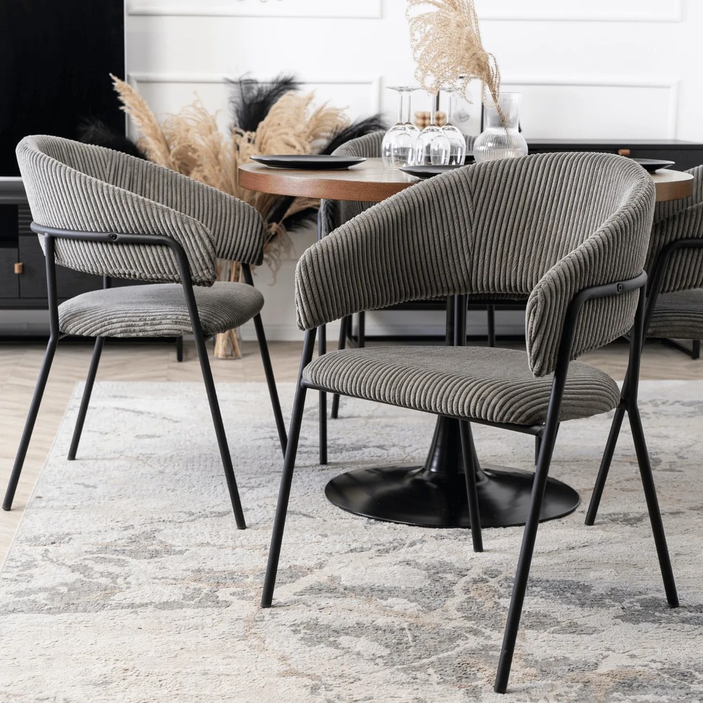 Krzesło Tapicerowane TINKA Szare Sztruksowe Nowoczesne Loft