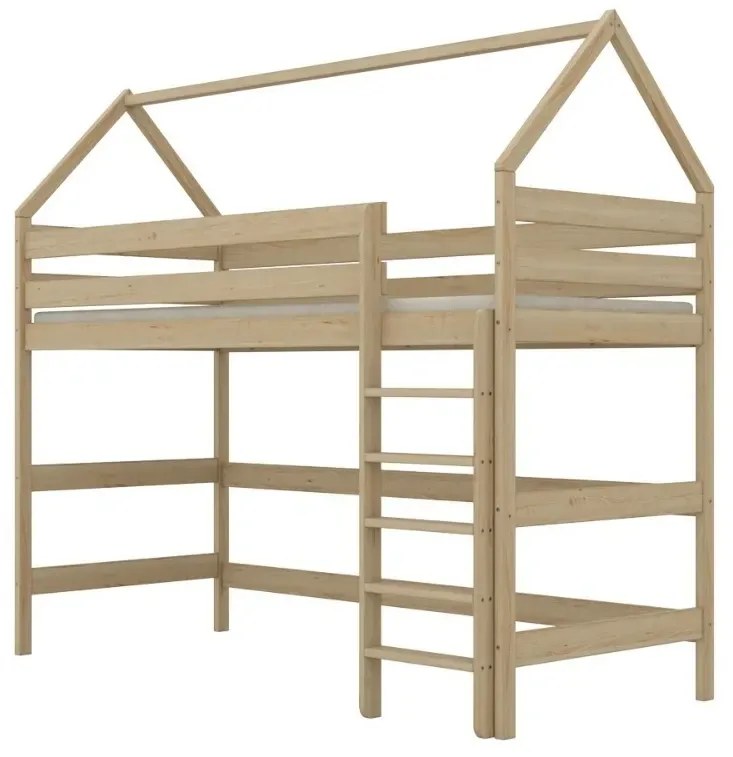 Łóżko domek na antresoli TOBI 2 200x80 sosna lakierowana KOCOT KIDS