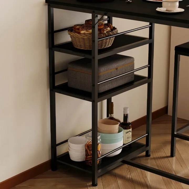 Zestaw Barowy Loft Czarny – Stół + 2 Krzesła do Kuchni i Jadalni