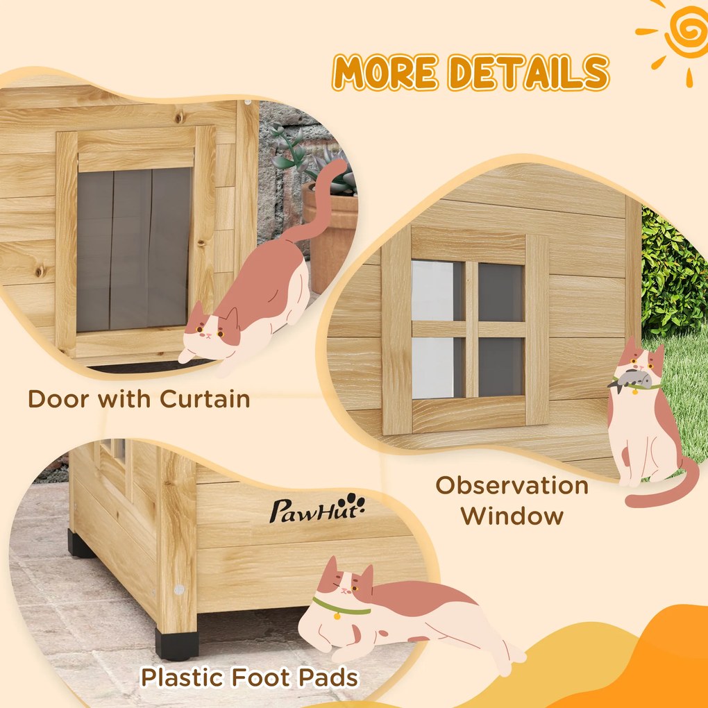 PawHut Domek dla kota, koci domek, kocia jaskinia, odporny na warunki pogodowe, dla kota do 6 kg, 57 x 45 x 43 cm, naturalny