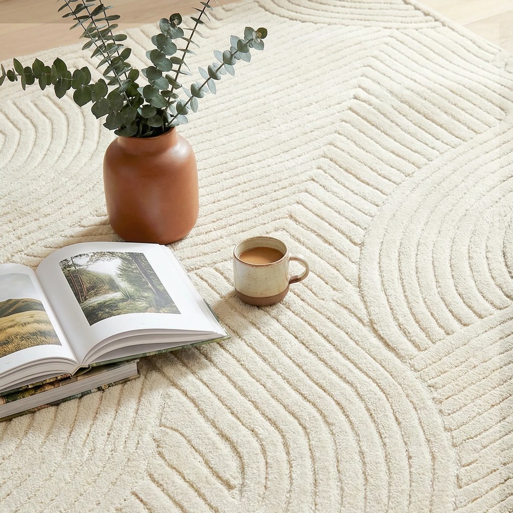 HOMCOM Maszynowo tkany dywan, wysokość 15 mm, wszechstronny, antypoślizgowy, kremowy