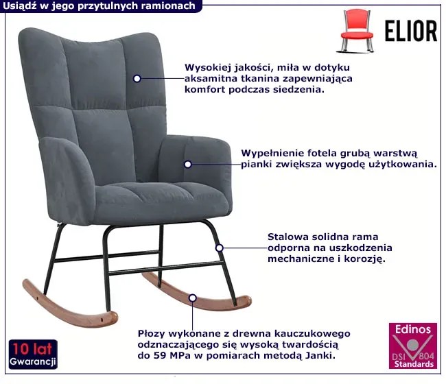 Ciemnoszary pikowany fotel bujany - Enila