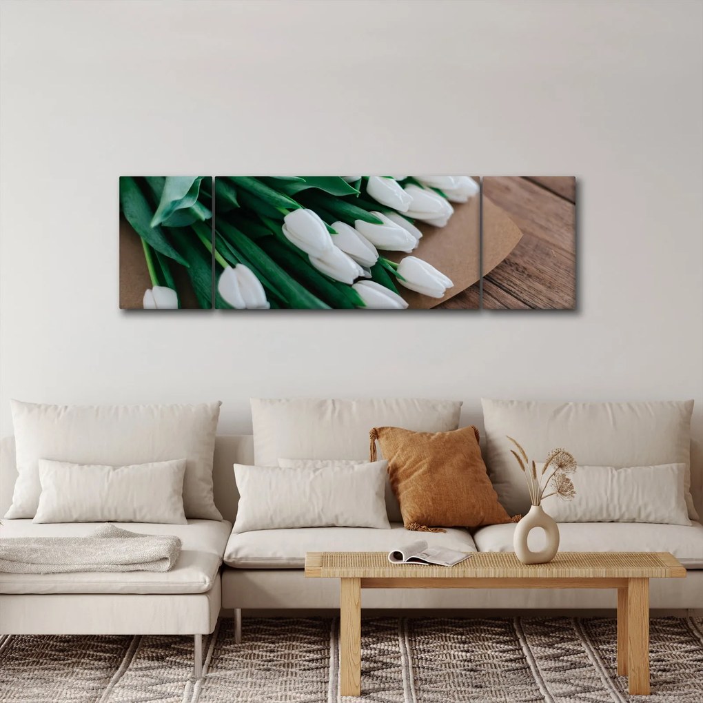 Obraz bukietu białych tulipanów (170x50 cm)