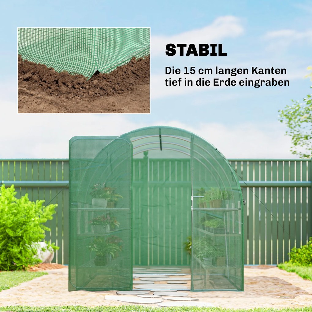 Outsunny Szklarnia 3 x 2 x 2 m tunel foliowy z zamykanymi drzwiami na zawiasach, 6 zwijanych okien z siatką, wspornikami | Aosom PL