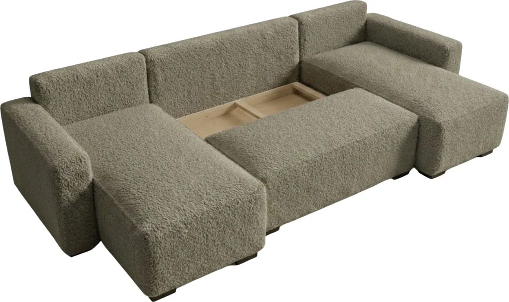 Rozkładana kanapa w kształcie U SMART BOUCLE 303x143 cm, szaro-brązowa