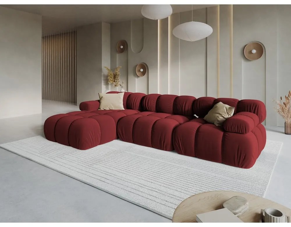Czerwona aksamitna sofa 285 cm Bellis – Micadoni Home