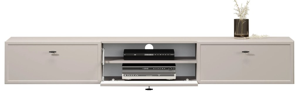 Szafka RTV wisząca Lorini 200 cm z szufladami - kaszmir / czarne uchwyty T-bar