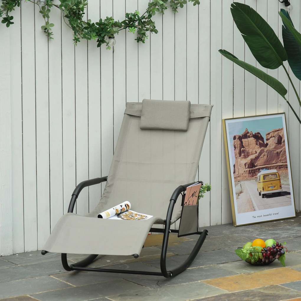 Krzesło Bujane Outsunny Fotel Ogrodowy Metalowa Siatka Komfort i Design Czarny Jasnoszary | Aosom PL