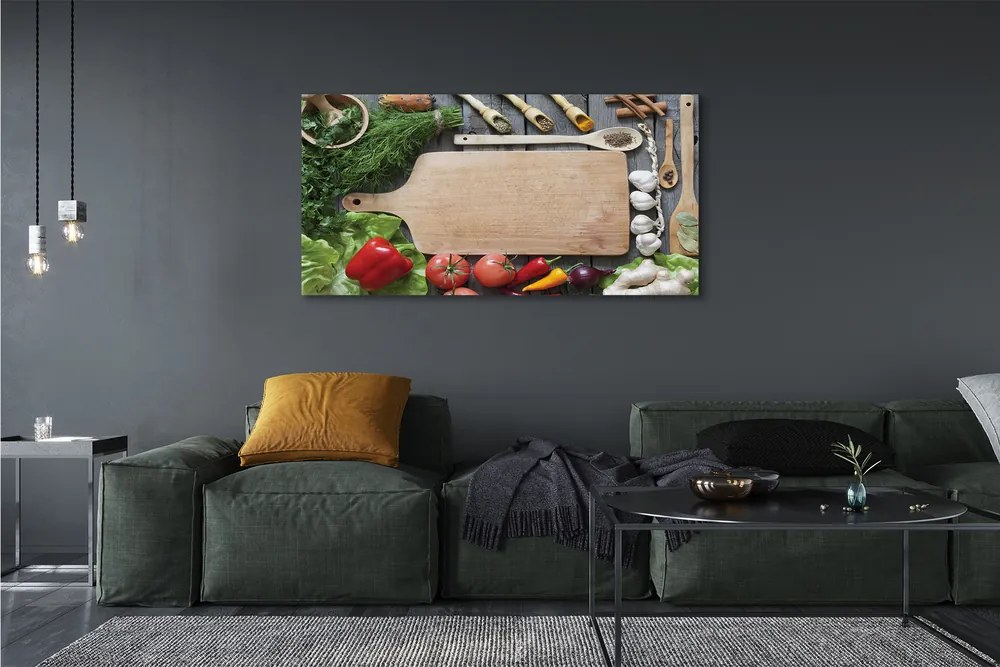 Fotoobraz na płótnie Przyprawy na Drewnianej Desce