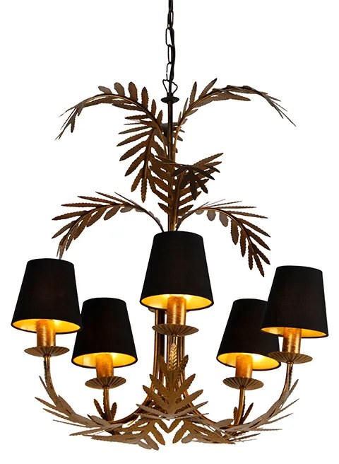 Lampa wisząca złota z czarnym bawełnianym kloszem 5-światłowa - Botanica Rustykalny / Vintage Oswietlenie wewnetrzne