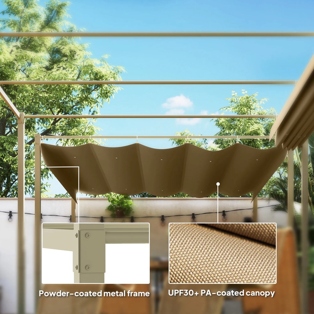 Outsunny Pergola ogrodowa 3 x 3 m z chowanym dachem, pawilon, daszek przeciwsłoneczny, UPF30+, Khaki | Aosom PL