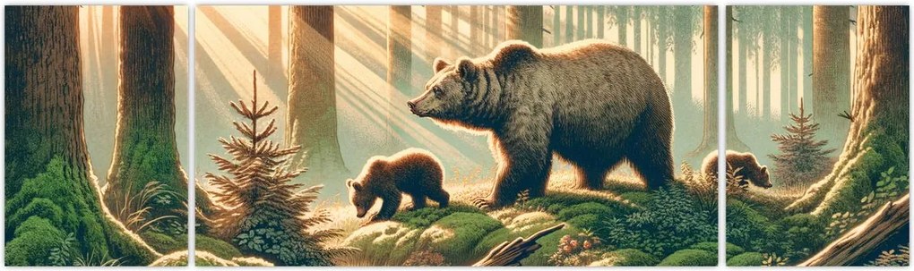 Obraz - Niedźwiedzie w lesie (170x50 cm)