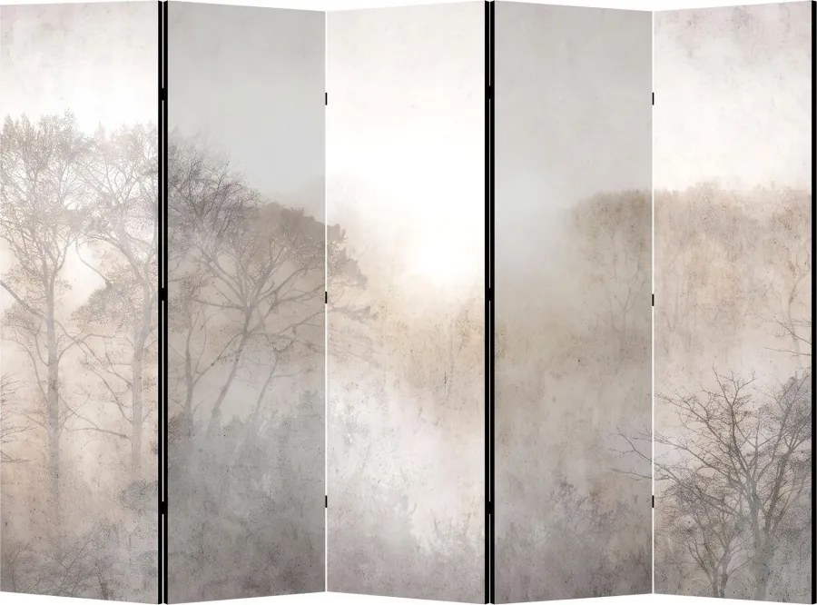 Parawan pokojowy 5-częściowy 225x172 Dwustronny dekoracyjny japandi wabi-sabi Szary Drzewa We Mgle