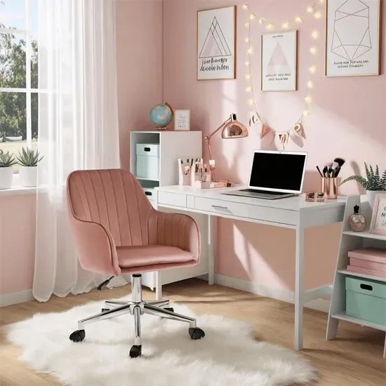 Różowy fotel obrotowy welurowy D7-K11