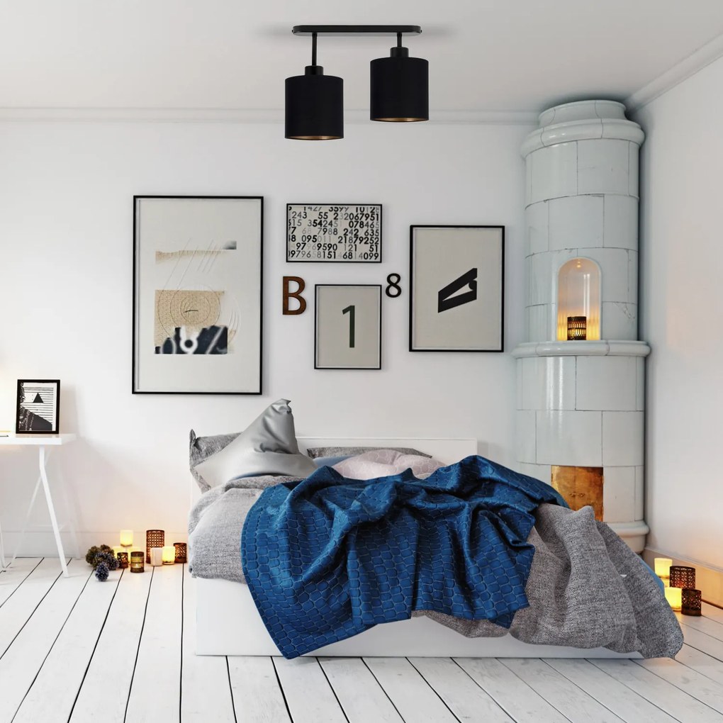 Lampa sufitowa czarna dwupunktowy spot z czarnymi abażurami C-3306SC-S