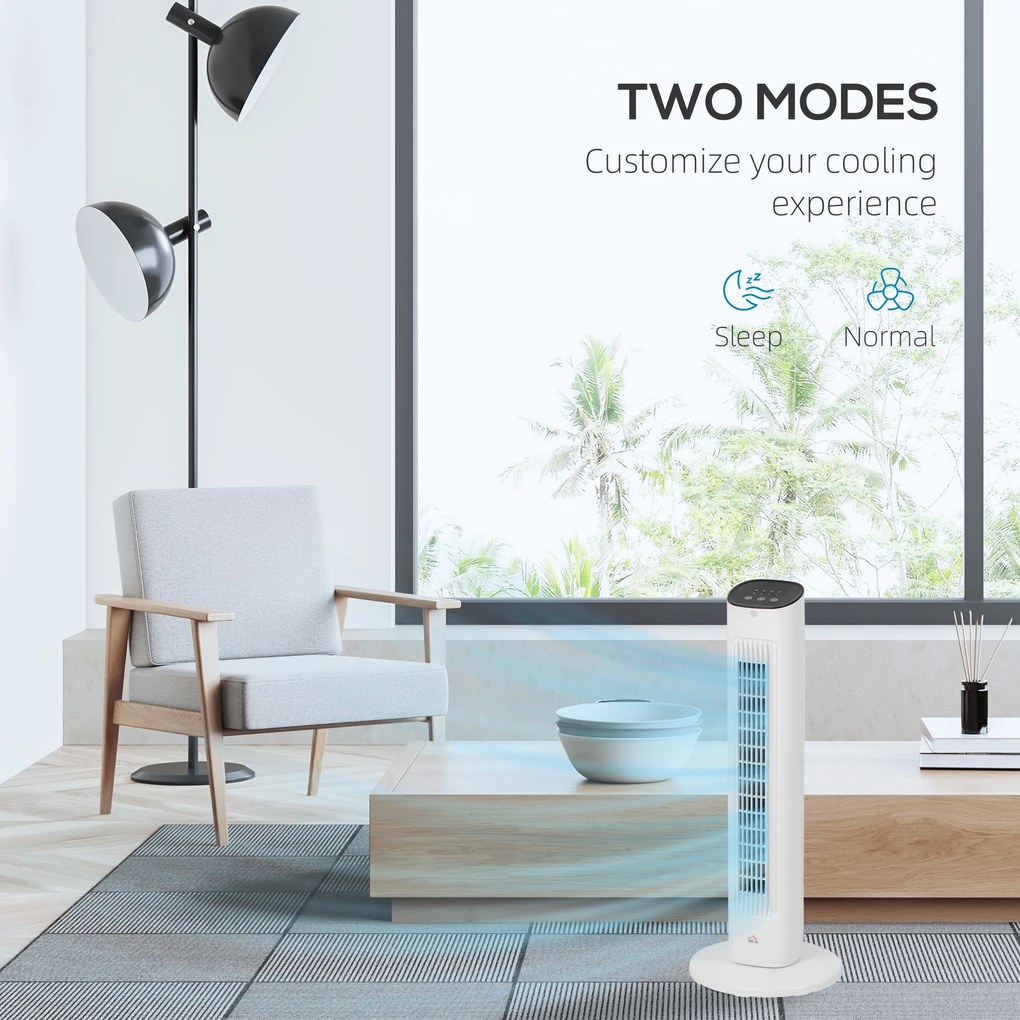 HOMCOM Wentylator kolumnowy 50W z pilotem cichy 3 prędkości timer i 85° oscylacja 30 x 30 x 78 cm biały | Aosom PL