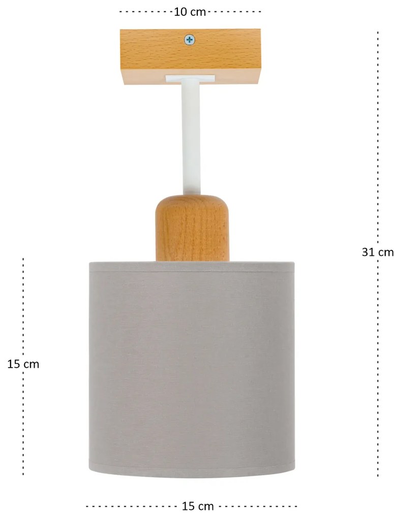 Szara lampa sufitowa, jednopunktowy spot CL-DWE10x10BU-GR z drewna E27